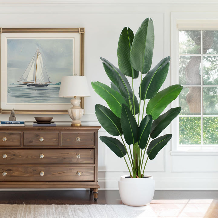 YEPDIN Artificial Bird of Paradise Plant 6 Ft Tall Fake Banana Leaf Plant for Indoors and Outdoors,Faux Palm Tree with Plastic Pot for Office and Home Decor,L180 
