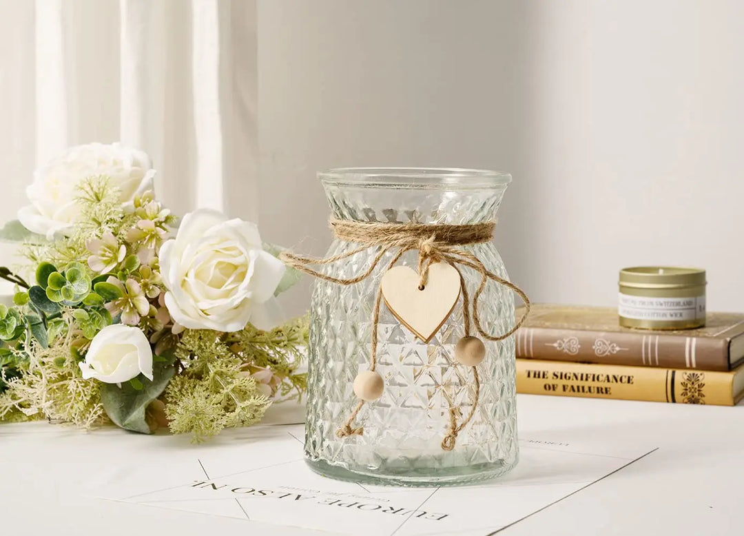 YJ Fake Flowers with Vase, Silk Roses Artificial Flowers, White