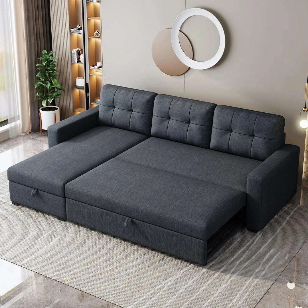 YOPTO Sectional Sleeper Sofa with Storage Chaise,Convertible L Shaped Pull Out Couch Bed with 3 Removable Back Cushion for Living Room, Apartment,Office,Dark Grey,81.5" 