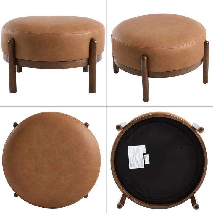Ya-Home Modern Ottoman, Soft PU Leather Footrest Bench with Solid Wooden Legs, Brown