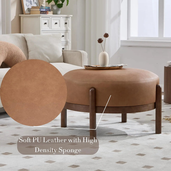 Ya-Home Modern Ottoman, Soft PU Leather Footrest Bench with Solid Wooden Legs, Brown