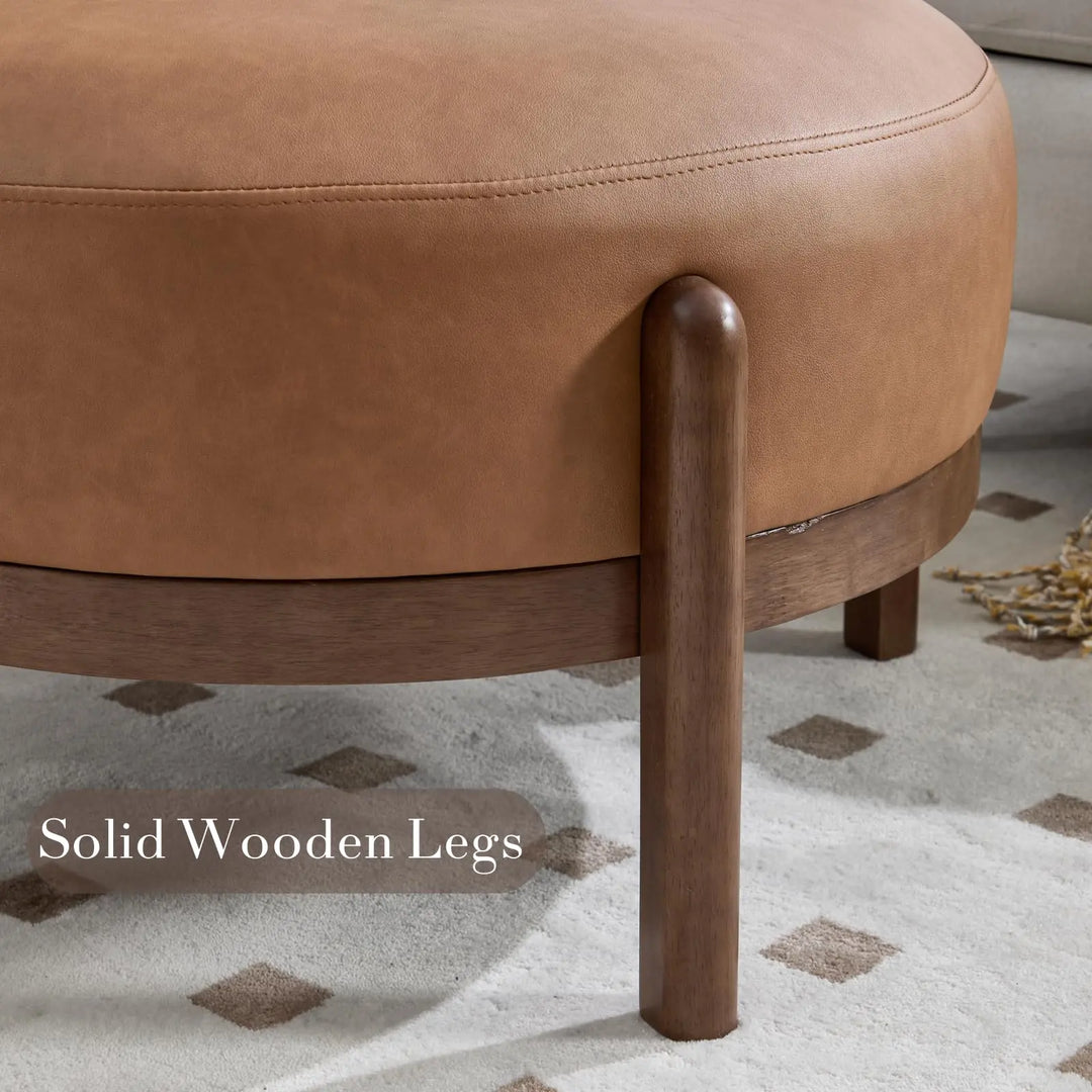 Ya-Home Modern Ottoman, Soft PU Leather Footrest Bench with Solid Wooden Legs, Brown