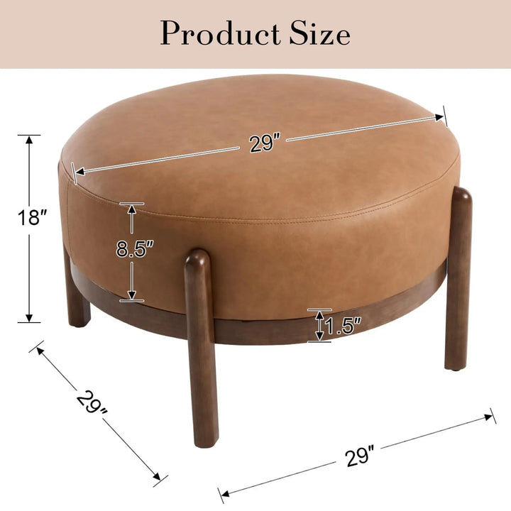 Ya-Home Modern Ottoman, Soft PU Leather Footrest Bench with Solid Wooden Legs, Brown