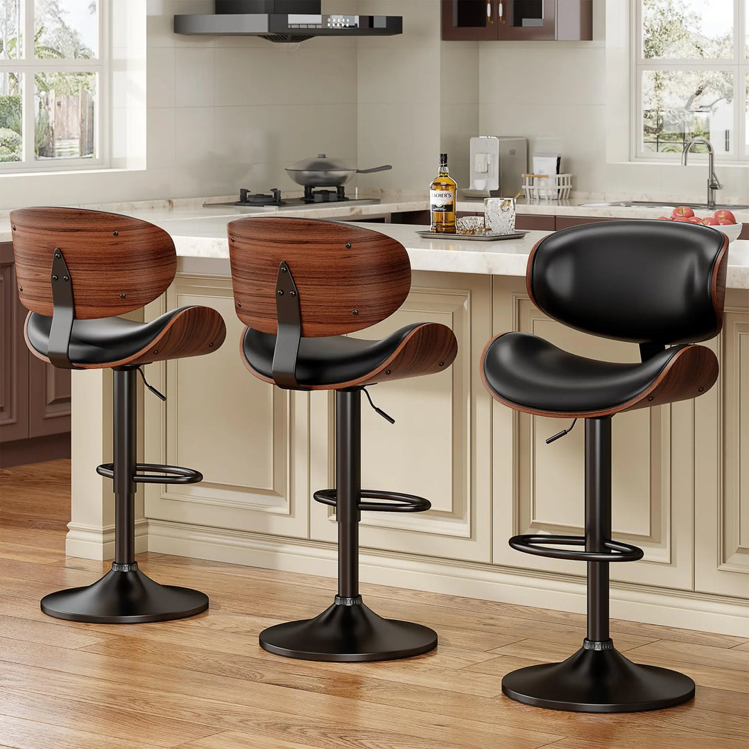 YaFiti Swivel Bar Stools, Set of 3, Mid Century Modern, Black