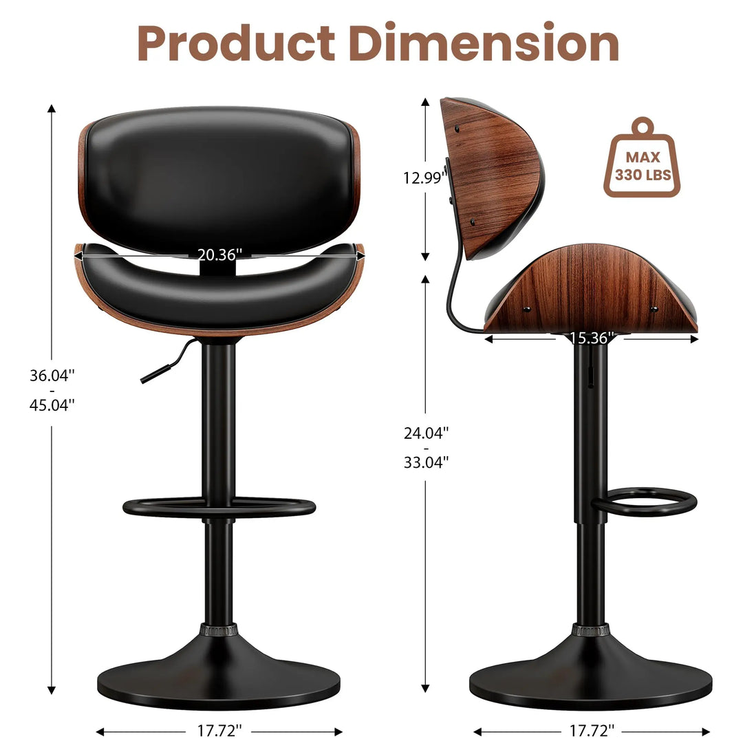 YaFiti Swivel Bar Stools, Set of 3, Mid Century Modern, Black