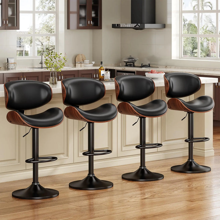 YaFiti Swivel Bar Stools, Set of 3, Mid Century Modern, Black