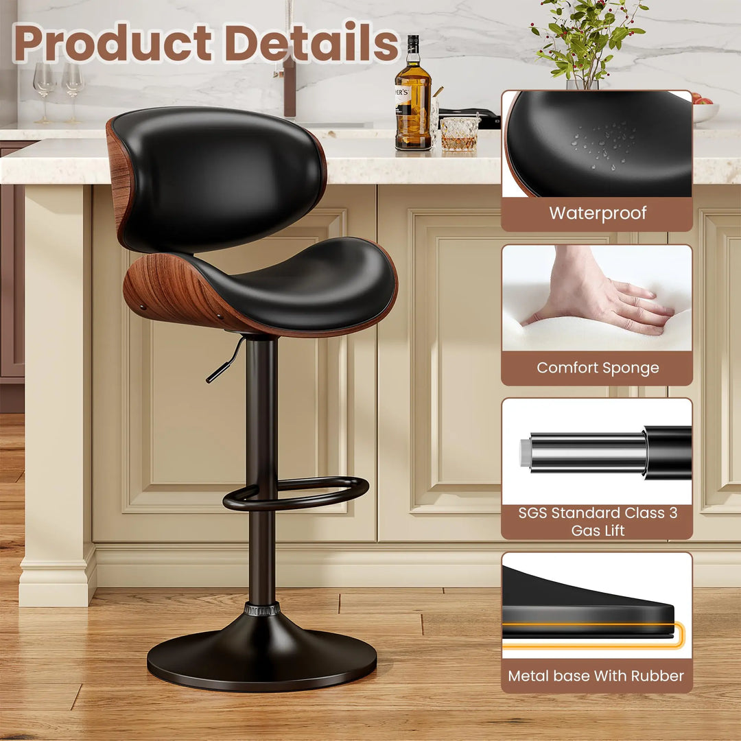 YaFiti Swivel Bar Stools, Set of 3, Mid Century Modern, Black
