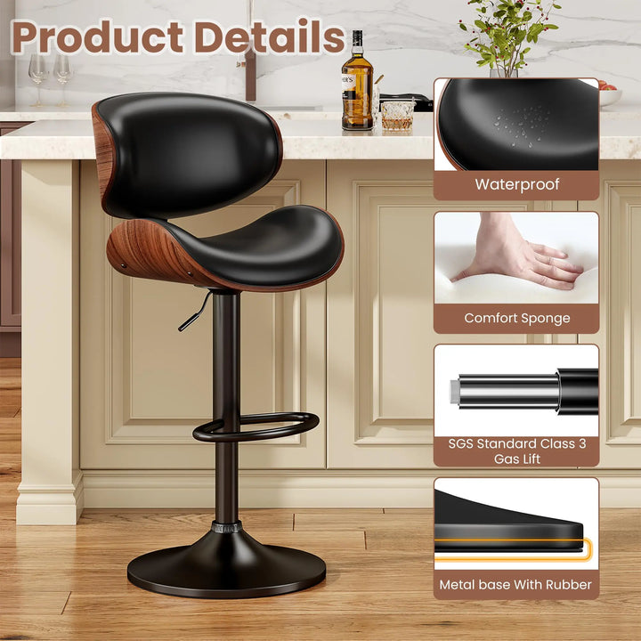 YaFiti Swivel Bar Stools, Set of 3, Mid Century Modern, Black