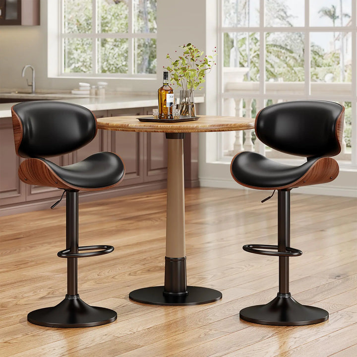 YaFiti Swivel Bar Stools, Set of 3, Mid Century Modern, Black