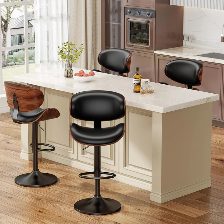 YaFiti Swivel Bar Stools, Set of 3, Mid Century Modern, Black