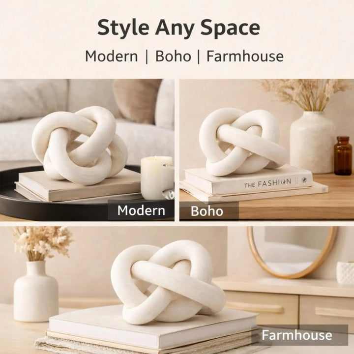 Yalikop 3 Link Wood Knot Decor Rustic Table Shelf Accents, White 