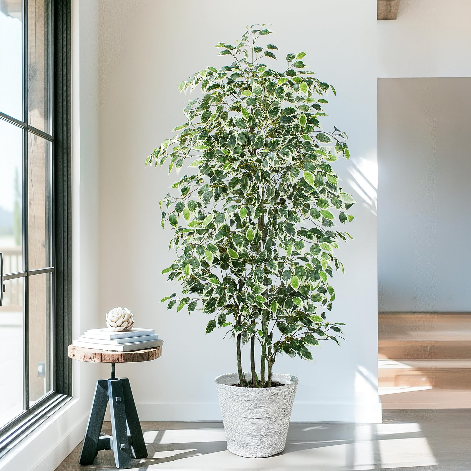 Yepdin 6 FT Artificial Ficus Tree 600 Leaves Faux Plants Indoor Tall with Black Pot Large Fake Tree for Home Office Living Room Decor 