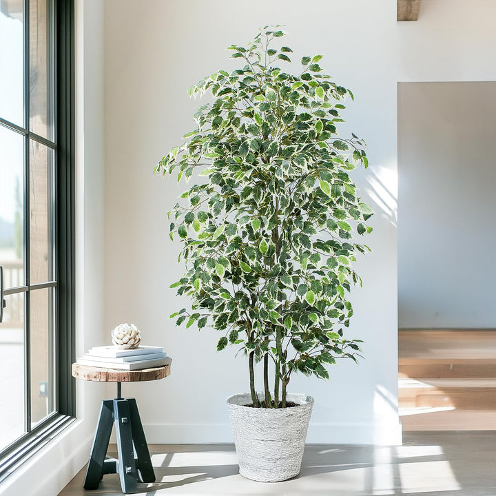 Yepdin 6 FT Artificial Ficus Tree 600 Leaves Faux Plants Indoor Tall with Black Pot Large Fake Tree for Home Office Living Room Decor 