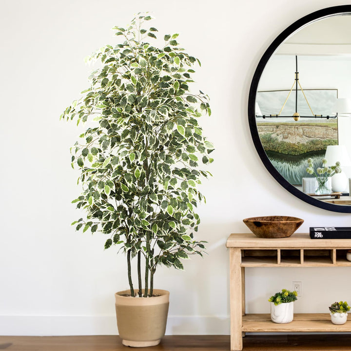 Yepdin 6 FT Artificial Ficus Tree 600 Leaves Faux Plants Indoor Tall with Black Pot Large Fake Tree for Home Office Living Room Decor 