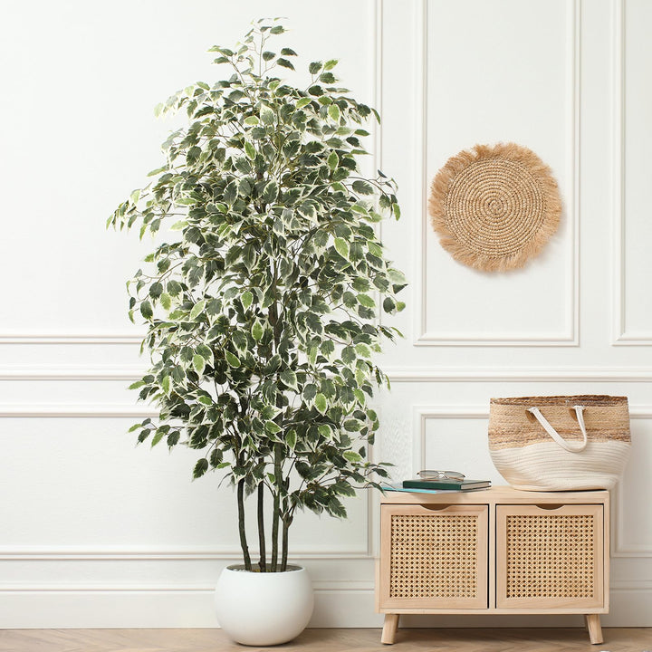 Yepdin 6 FT Artificial Ficus Tree 600 Leaves Faux Plants Indoor Tall with Black Pot Large Fake Tree for Home Office Living Room Decor 