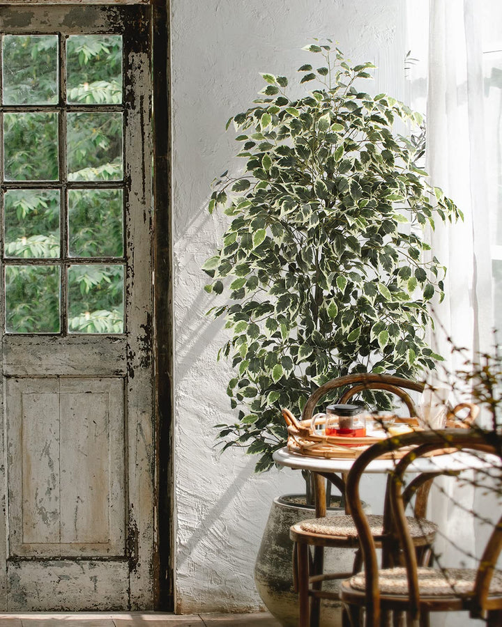 Yepdin 6 FT Artificial Ficus Tree 600 Leaves Faux Plants Indoor Tall with Black Pot Large Fake Tree for Home Office Living Room Decor 