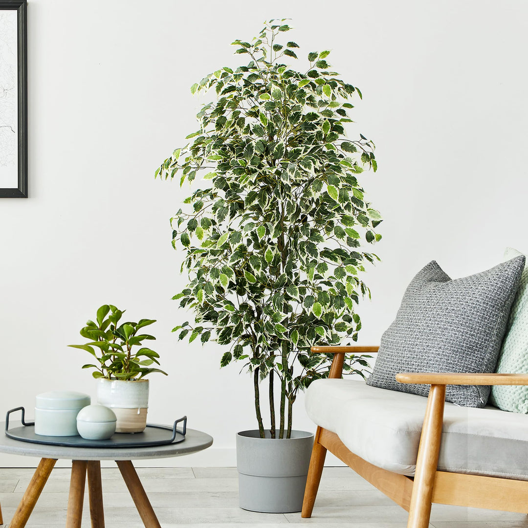 Yepdin 6 FT Artificial Ficus Tree 600 Leaves Faux Plants Indoor Tall with Black Pot Large Fake Tree for Home Office Living Room Decor 