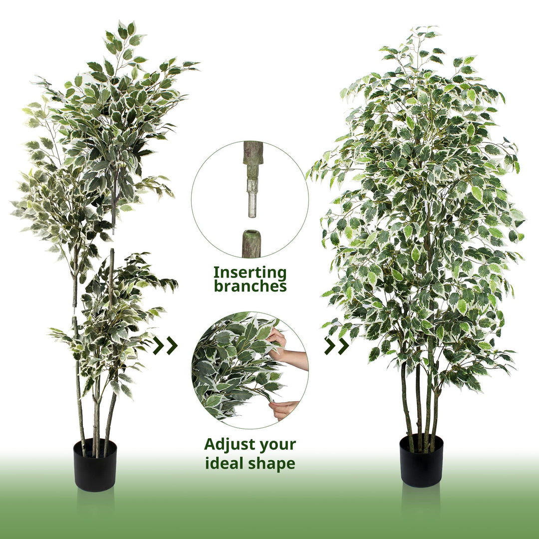 Yepdin 6 FT Artificial Ficus Tree 600 Leaves Faux Plants Indoor Tall with Black Pot Large Fake Tree for Home Office Living Room Decor 