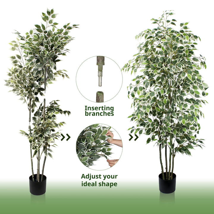 Yepdin 6 FT Artificial Ficus Tree 600 Leaves Faux Plants Indoor Tall with Black Pot Large Fake Tree for Home Office Living Room Decor 