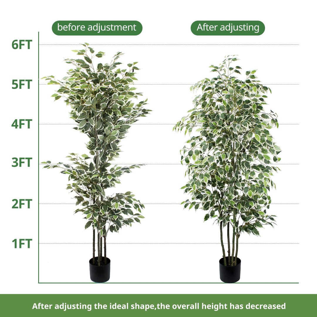 Yepdin 6 FT Artificial Ficus Tree 600 Leaves Faux Plants Indoor Tall with Black Pot Large Fake Tree for Home Office Living Room Decor 