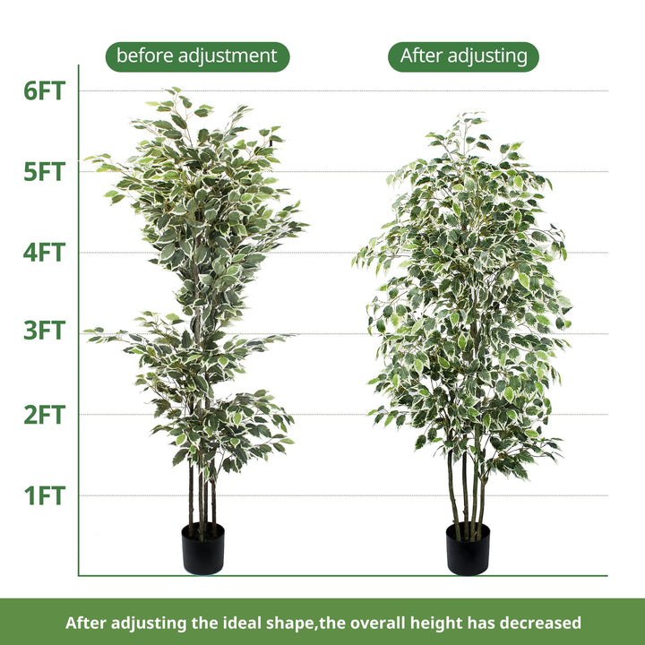 Yepdin 6 FT Artificial Ficus Tree 600 Leaves Faux Plants Indoor Tall with Black Pot Large Fake Tree for Home Office Living Room Decor 