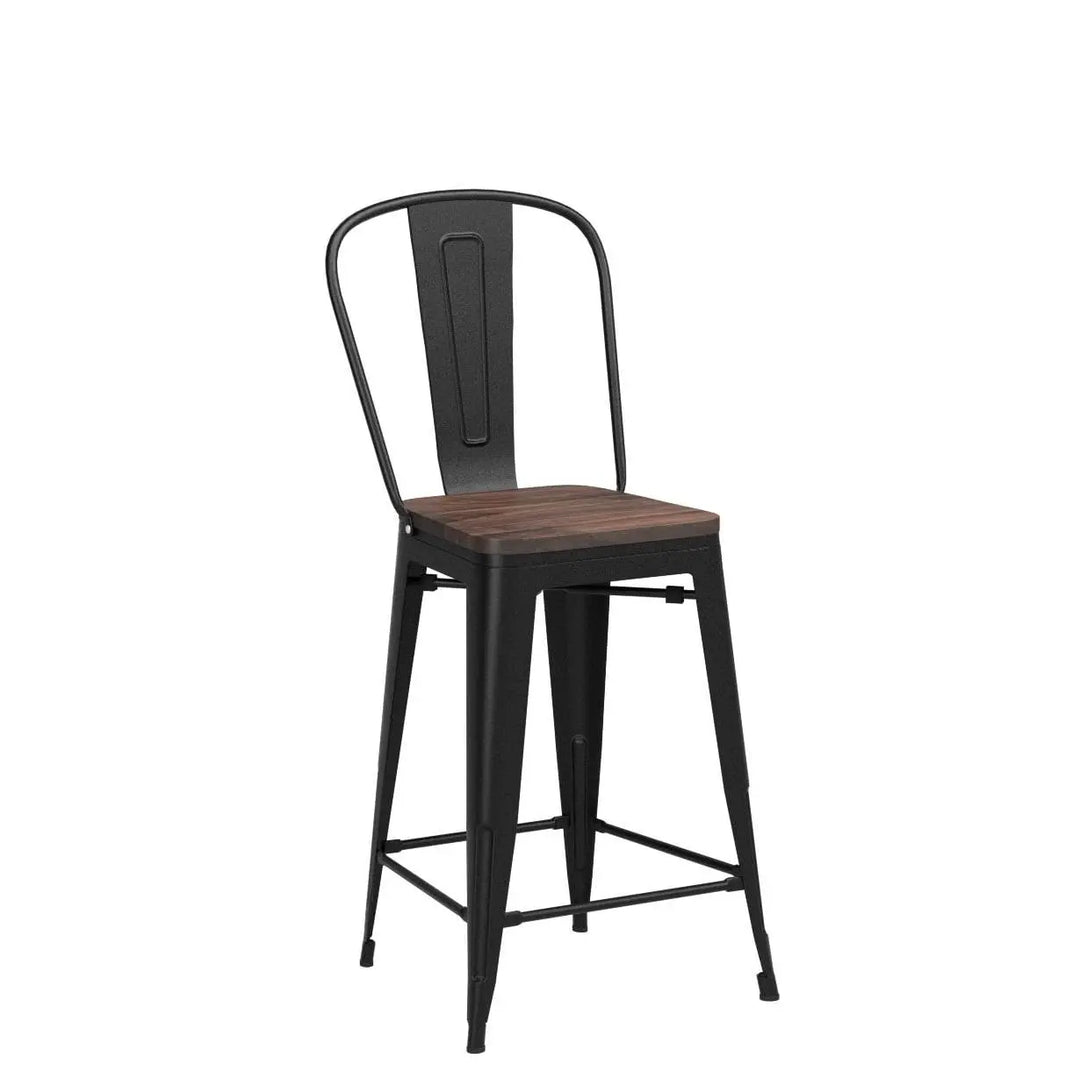 Yongqiang Barstools, Set of 4, Farmhouse Metal High Back, 24 Inch, Matte Black