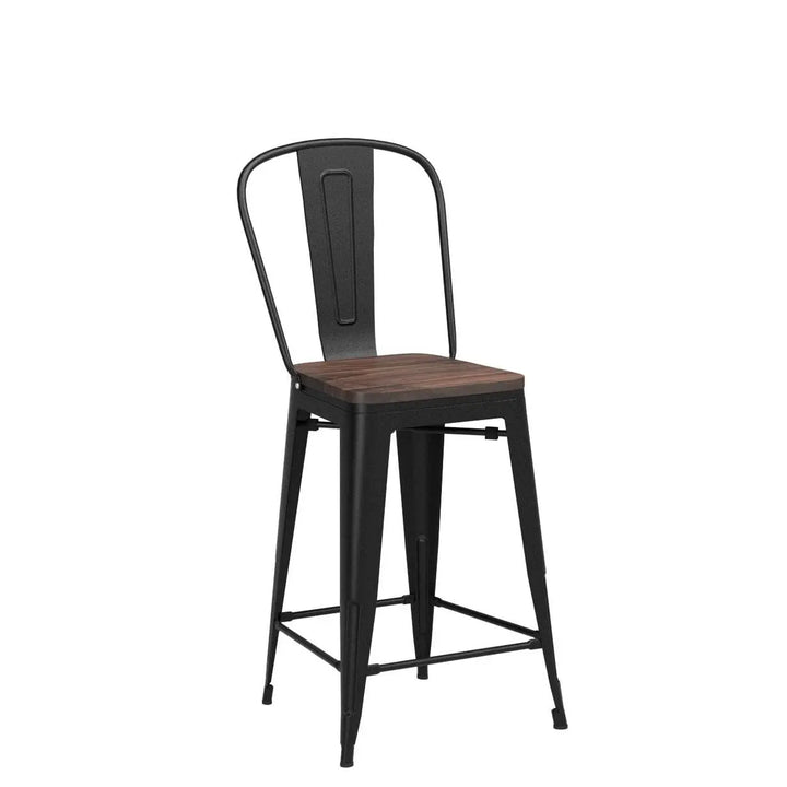 Yongqiang Barstools, Set of 4, Farmhouse Metal High Back, 24 Inch, Matte Black