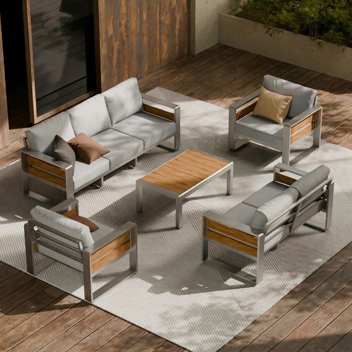 ZANDOR Aluminum Outdoor Patio Furniture Set with Table,7 Seat, Silver 