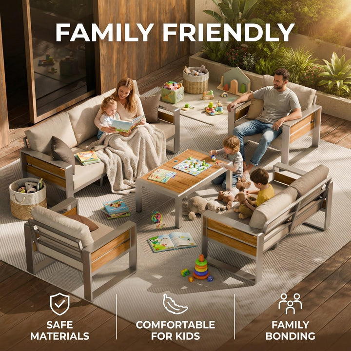 ZANDOR Aluminum Outdoor Patio Furniture Set with Table,7 Seat, Silver 