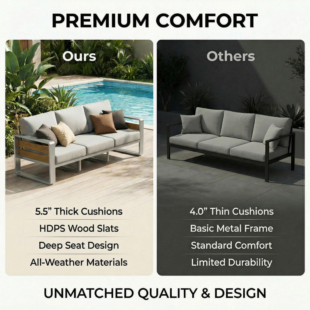 ZANDOR Aluminum Outdoor Patio Furniture Set with Table,7 Seat, Silver 