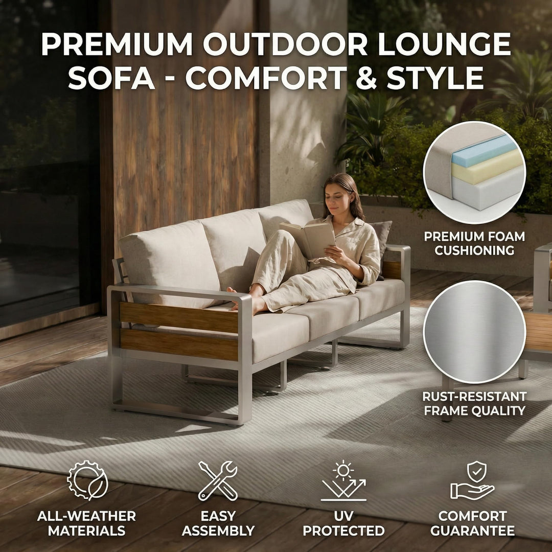 ZANDOR Aluminum Outdoor Patio Furniture Set with Table,7 Seat, Silver 