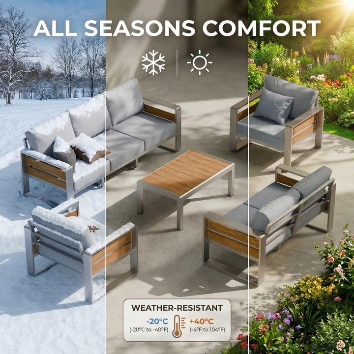 ZANDOR Aluminum Outdoor Patio Furniture Set with Table,7 Seat, Silver 