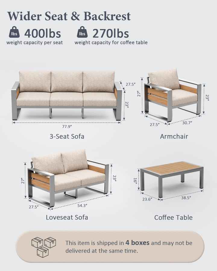 ZANDOR Aluminum Outdoor Patio Furniture Set with Table,7 Seat, Silver 
