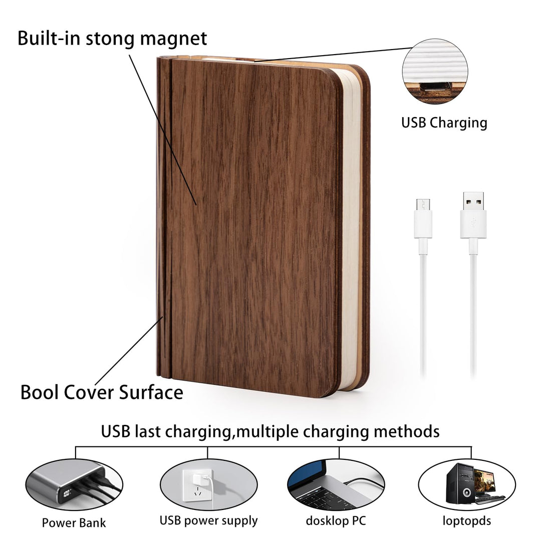 ZBOLE 4.7 Inch Wooden Book Lamp, Book Lovers Gifts,Teacher Appreciation Gifts for Women, Folding Book Light, LED Ambient Lighting, Magnetic Mood Lighting for Home&amp;Library Decor (Walnut) 
