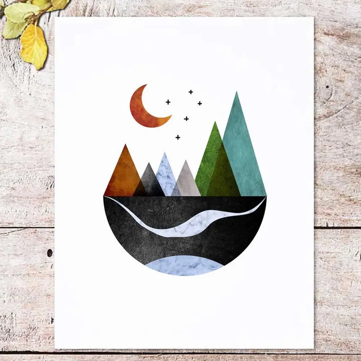 ZEARPT Scandinavian Mountain Wall Art Set of 2, Nordic Geometric Landscape Prints, Minimalist Abstract Poster for Living Room Bedroom Office Decor, Boho Scandi Wall Decor, Unframed 8x10 Inch