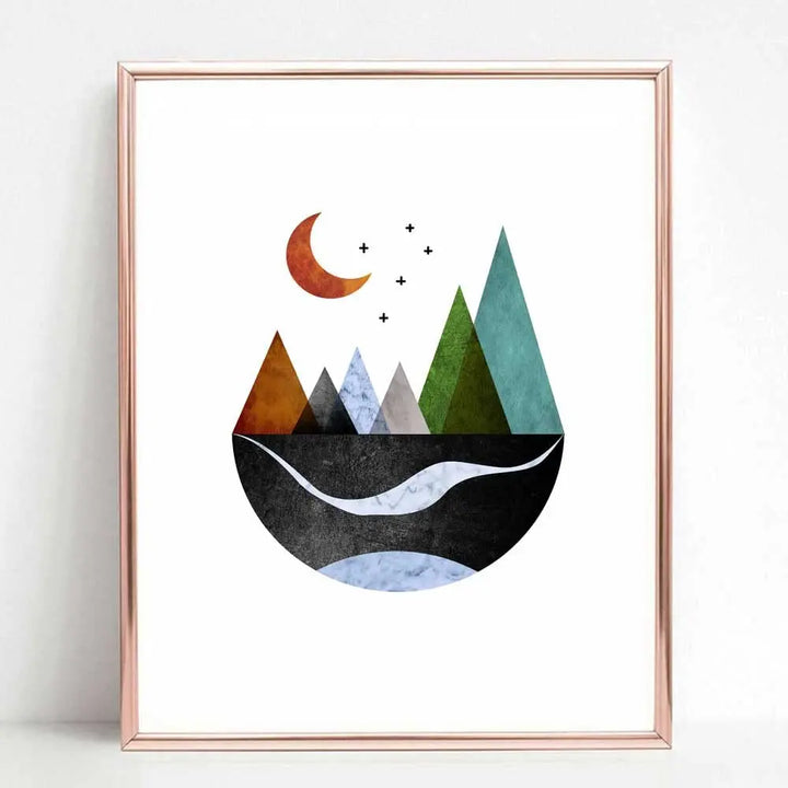 ZEARPT Scandinavian Mountain Wall Art Set of 2, Nordic Geometric Landscape Prints, Minimalist Abstract Poster for Living Room Bedroom Office Decor, Boho Scandi Wall Decor, Unframed 8x10 Inch