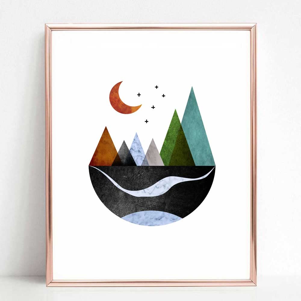 ZEARPT Scandinavian Mountain Wall Art Set of 2, Nordic Geometric Landscape Prints, Minimalist Abstract Poster for Living Room Bedroom Office Decor, Boho Scandi Wall Decor, Unframed 8x10 Inch 