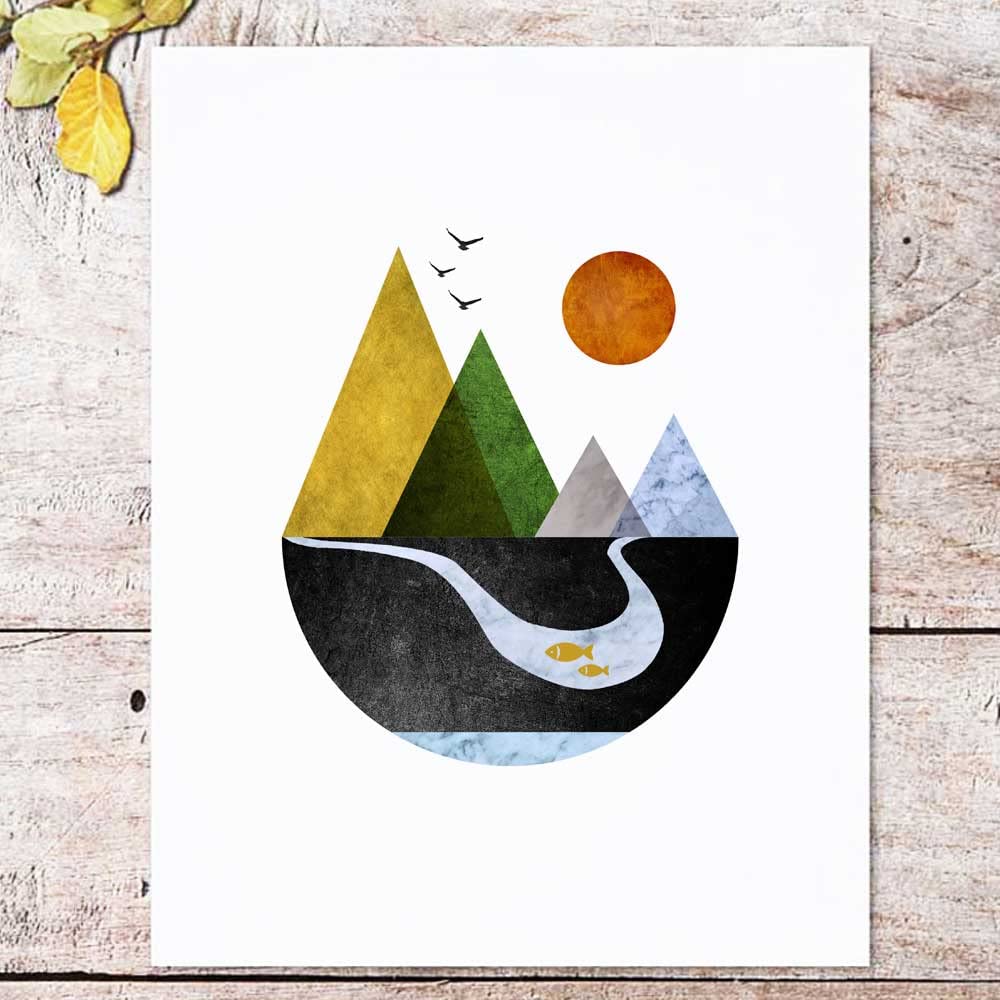 ZEARPT Scandinavian Mountain Wall Art Set of 2, Nordic Geometric Landscape Prints, Minimalist Abstract Poster for Living Room Bedroom Office Decor, Boho Scandi Wall Decor, Unframed 8x10 Inch 