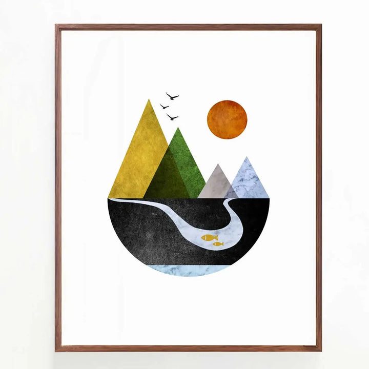 ZEARPT Scandinavian Mountain Wall Art Set of 2, Nordic Geometric Landscape Prints, Minimalist Abstract Poster for Living Room Bedroom Office Decor, Boho Scandi Wall Decor, Unframed 8x10 Inch
