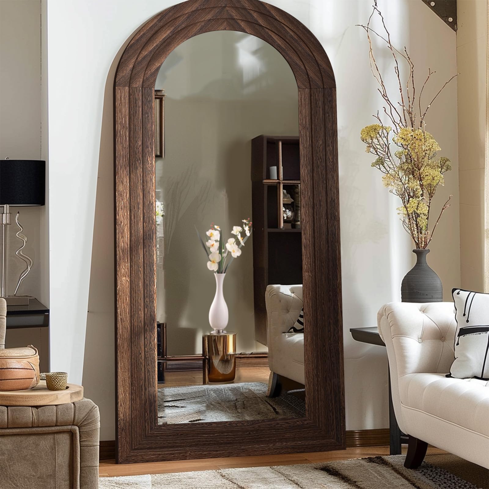 ZHUNFA Arched Full Length Mirror with Solid Wood Frame 