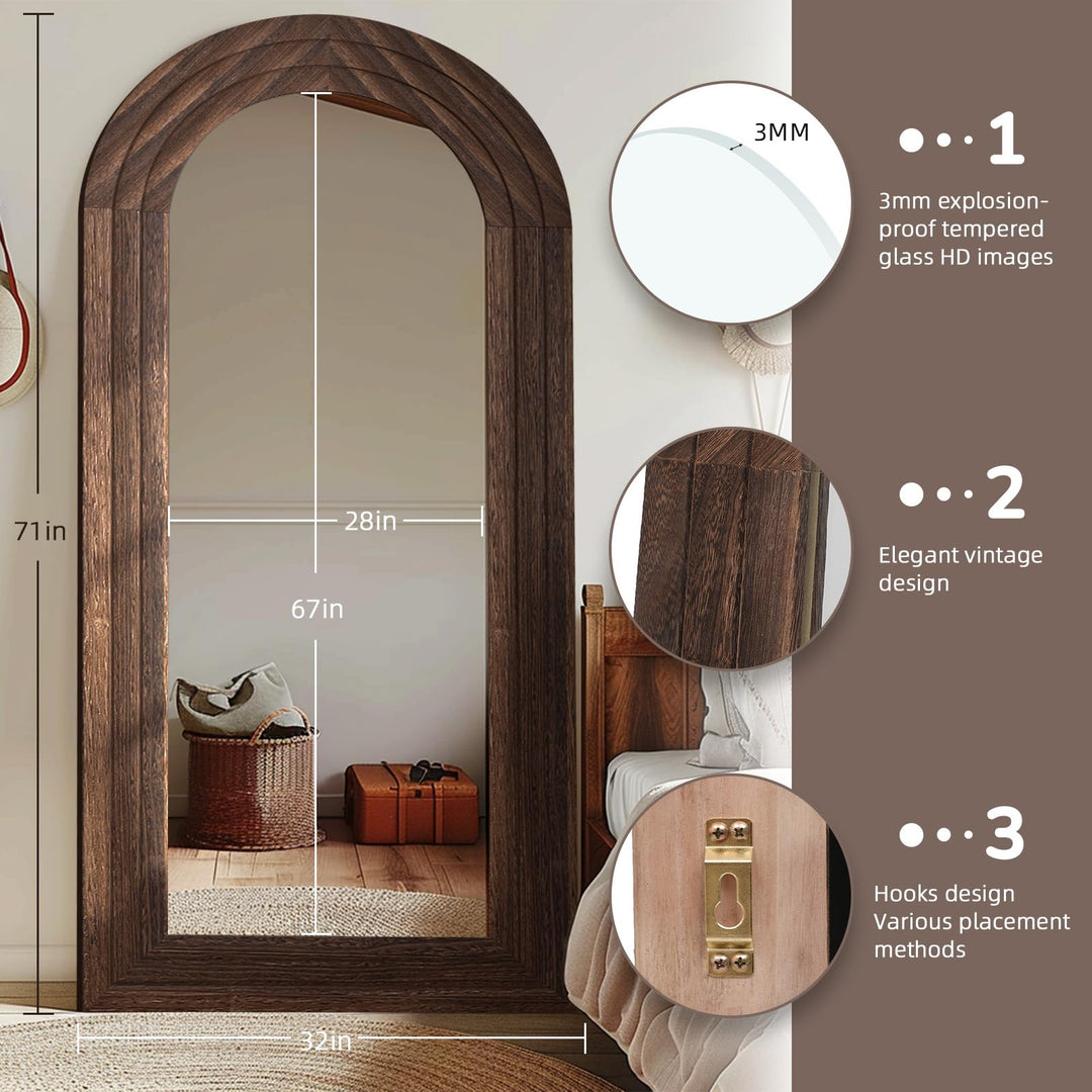 ZHUNFA Arched Full Length Mirror with Solid Wood Frame 