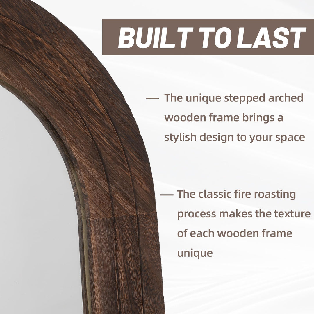 ZHUNFA Arched Full Length Mirror with Solid Wood Frame 