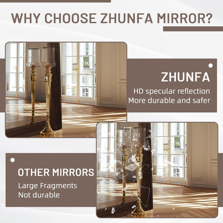 ZHUNFA Arched Full Length Mirror with Solid Wood Frame 