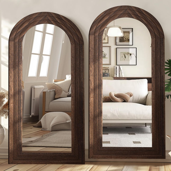 ZHUNFA Arched Full Length Mirror with Solid Wood Frame 