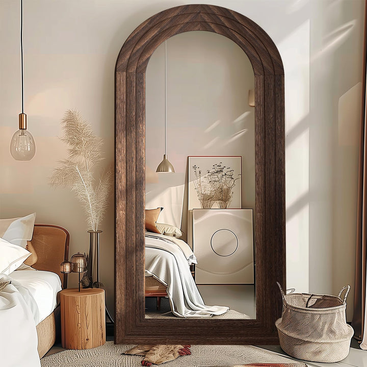 ZHUNFA Arched Full Length Mirror with Solid Wood Frame 