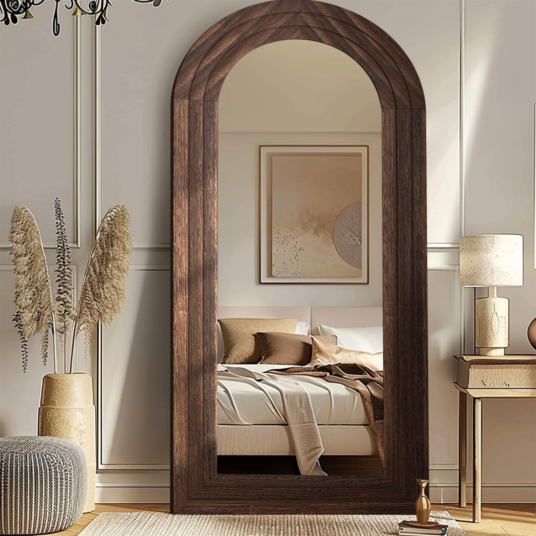 ZHUNFA Arched Full Length Mirror with Solid Wood Frame 