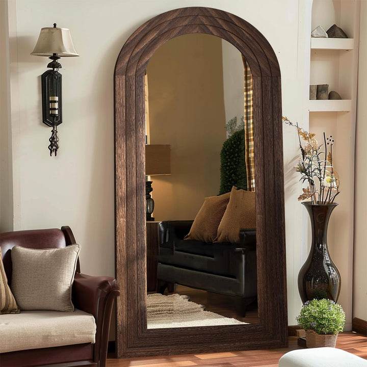 ZHUNFA Arched Full Length Mirror with Solid Wood Frame 