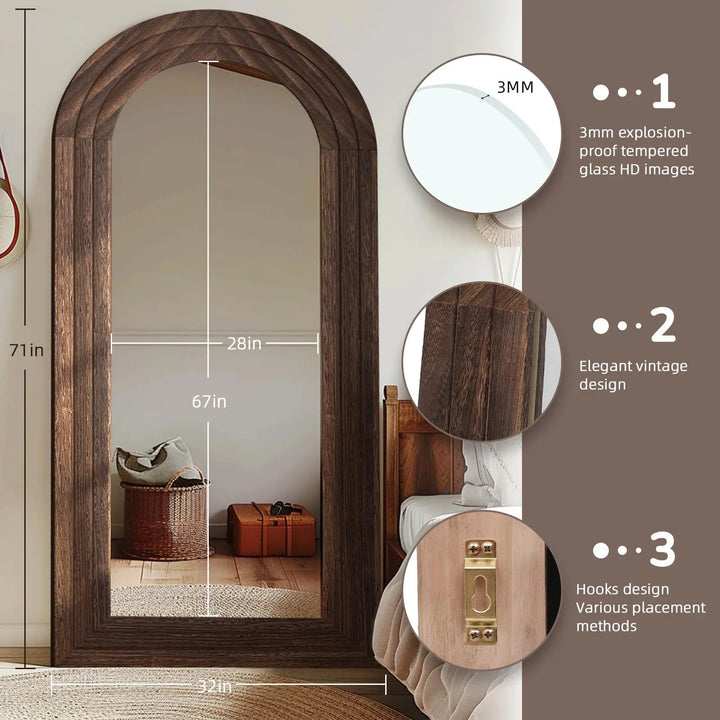 ZHUNFA Arched Full Length Mirror with Solid Wood Frame 