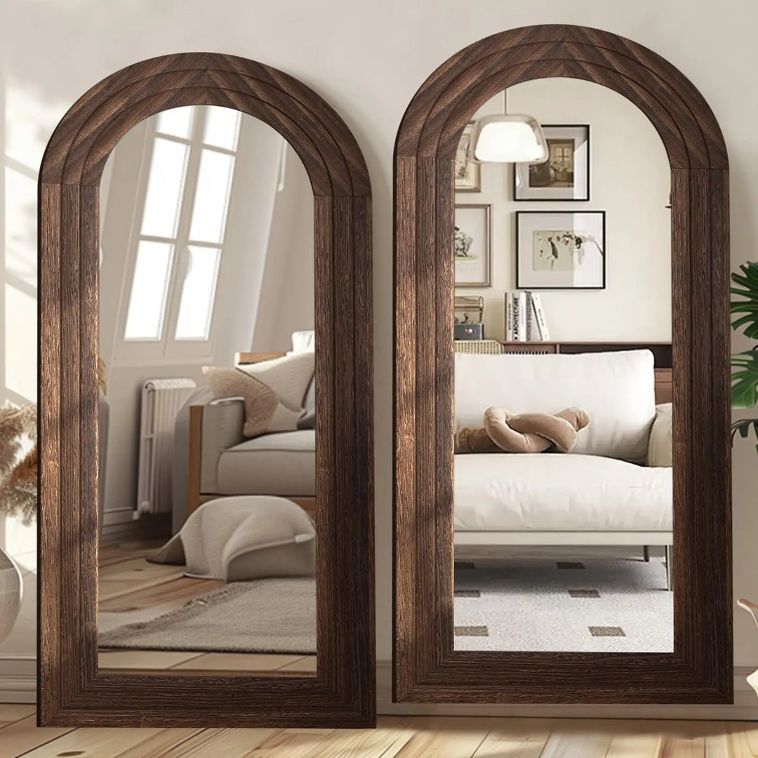 ZHUNFA Arched Full Length Mirror with Solid Wood Frame 