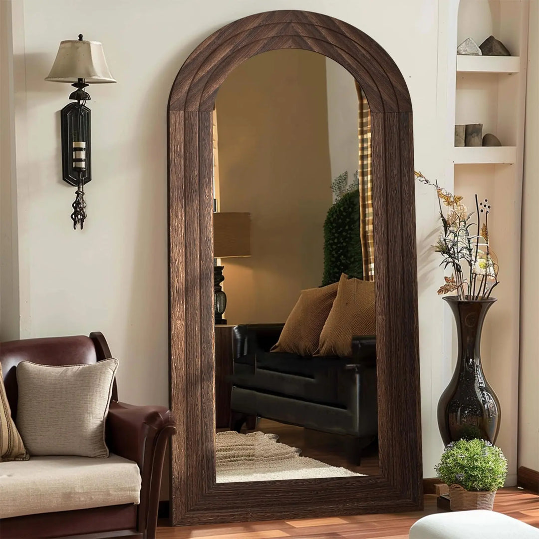 ZHUNFA Arched Full Length Mirror with Solid Wood Frame 